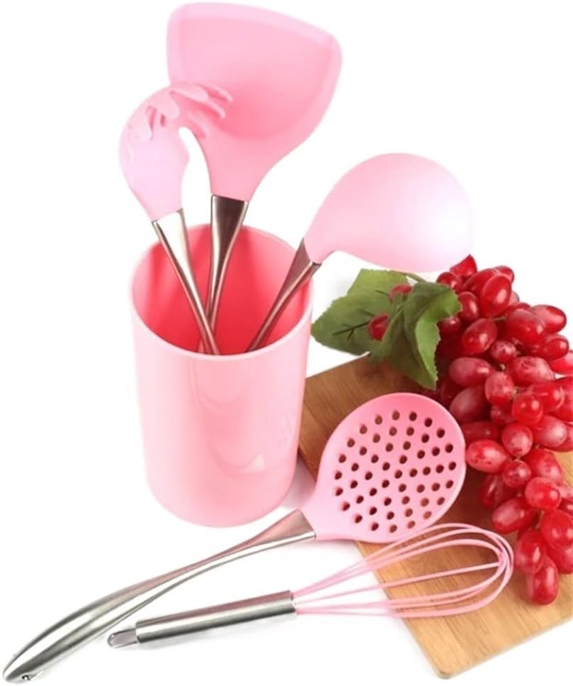 TOEWOE Silicone Kitchen Cooking Utensil Set, Stainless Steel Silicone Kitchen Utensils Spatula Set for Nonstick Cookware, BPA Free, Kitchen Gadgets Kitchen Tools, 5 Piece