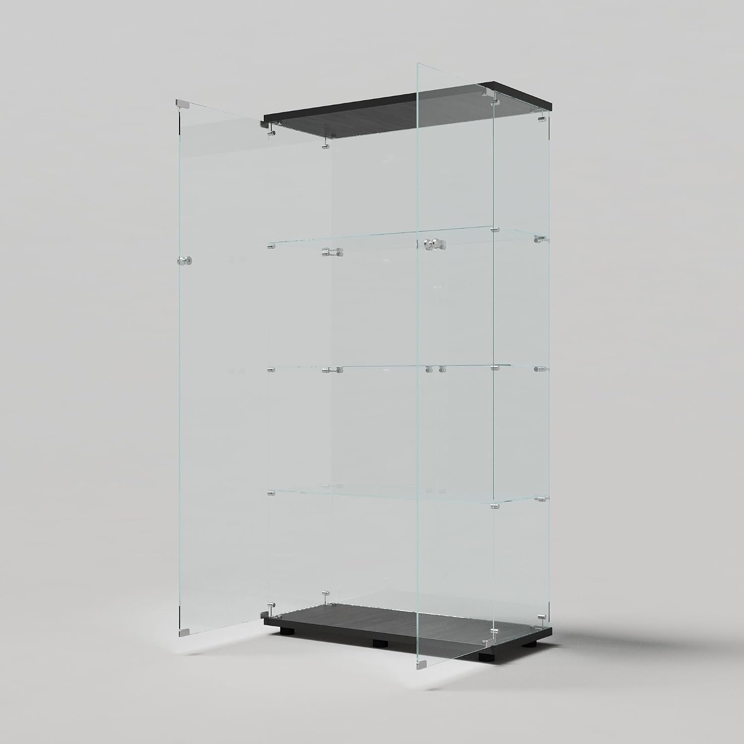 64.69' Tall Tempered Glass Display Cabinet with LED Lights, Curio Cabinet with 4 Shelves with 2 Door, Quick-Install Style Floor Standing Bookshelf File Cabinet for Living Room Office