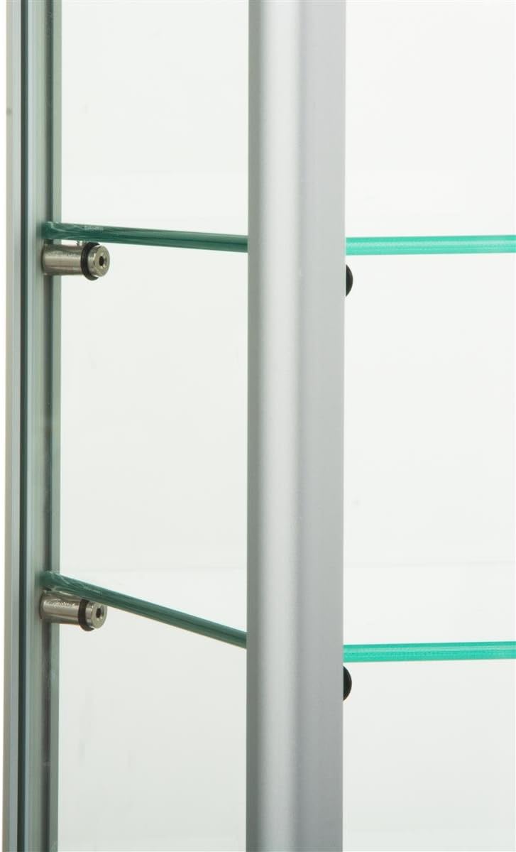 Small Curio Cabinet, Free Standing Glass Display Shelf, Adjustable, Aluminum (Silver Base)