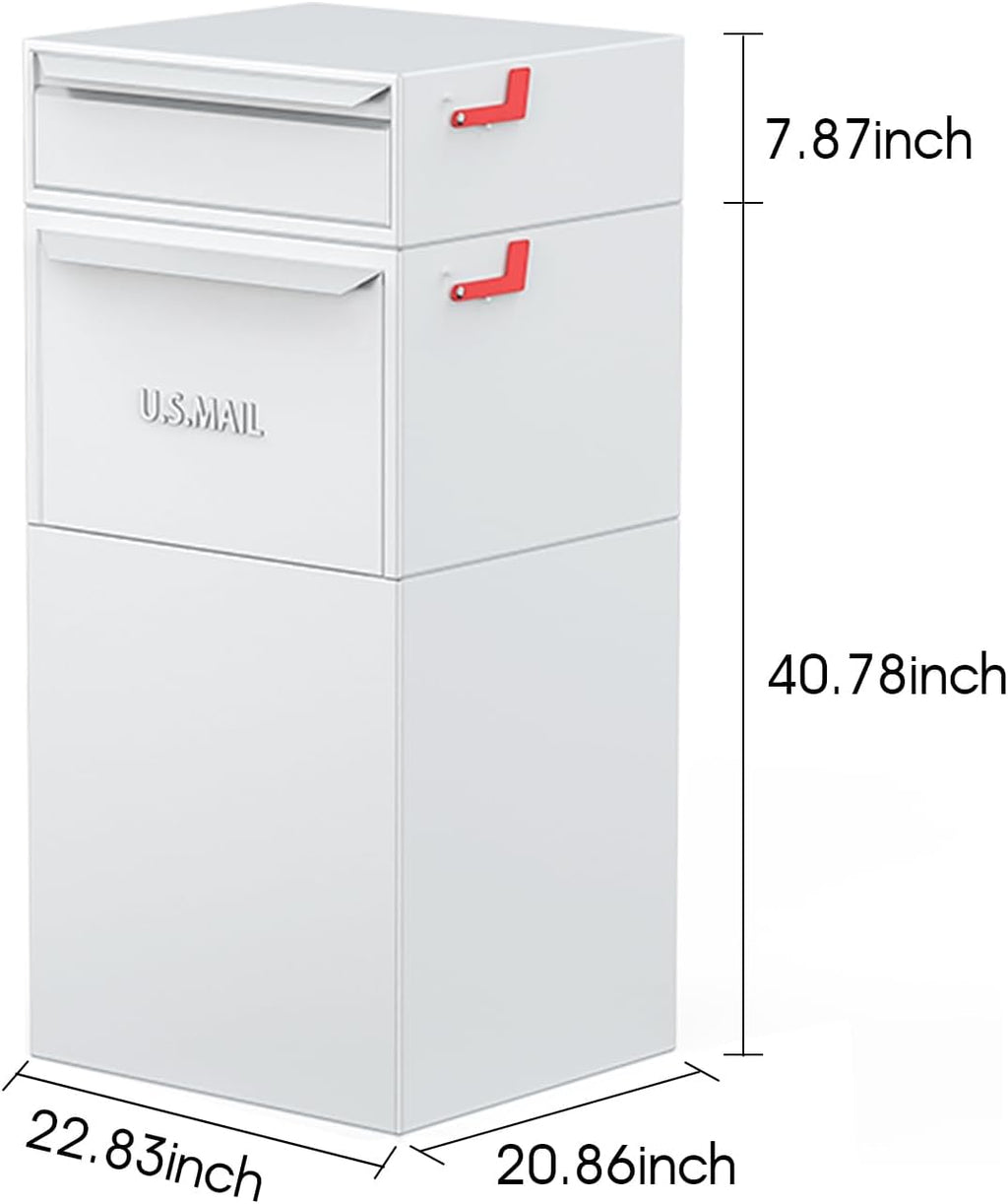 Large Secure Package Delivery Box for Outside with Key Lock, 48 * 23 * 21', Stainless Steel, 42 Gallon, Anti-Theft, Rust-Proof,Waterproof Box for Packages Delivery Outdoor（White