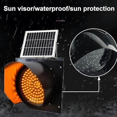 8' LED Solar Traffic Light - Yellow Flashing Beacon, Solar-Powered IP65 Waterproof Emergency Signal Light for Enhanced Safety & Visibility, Ideal for Roadside Use