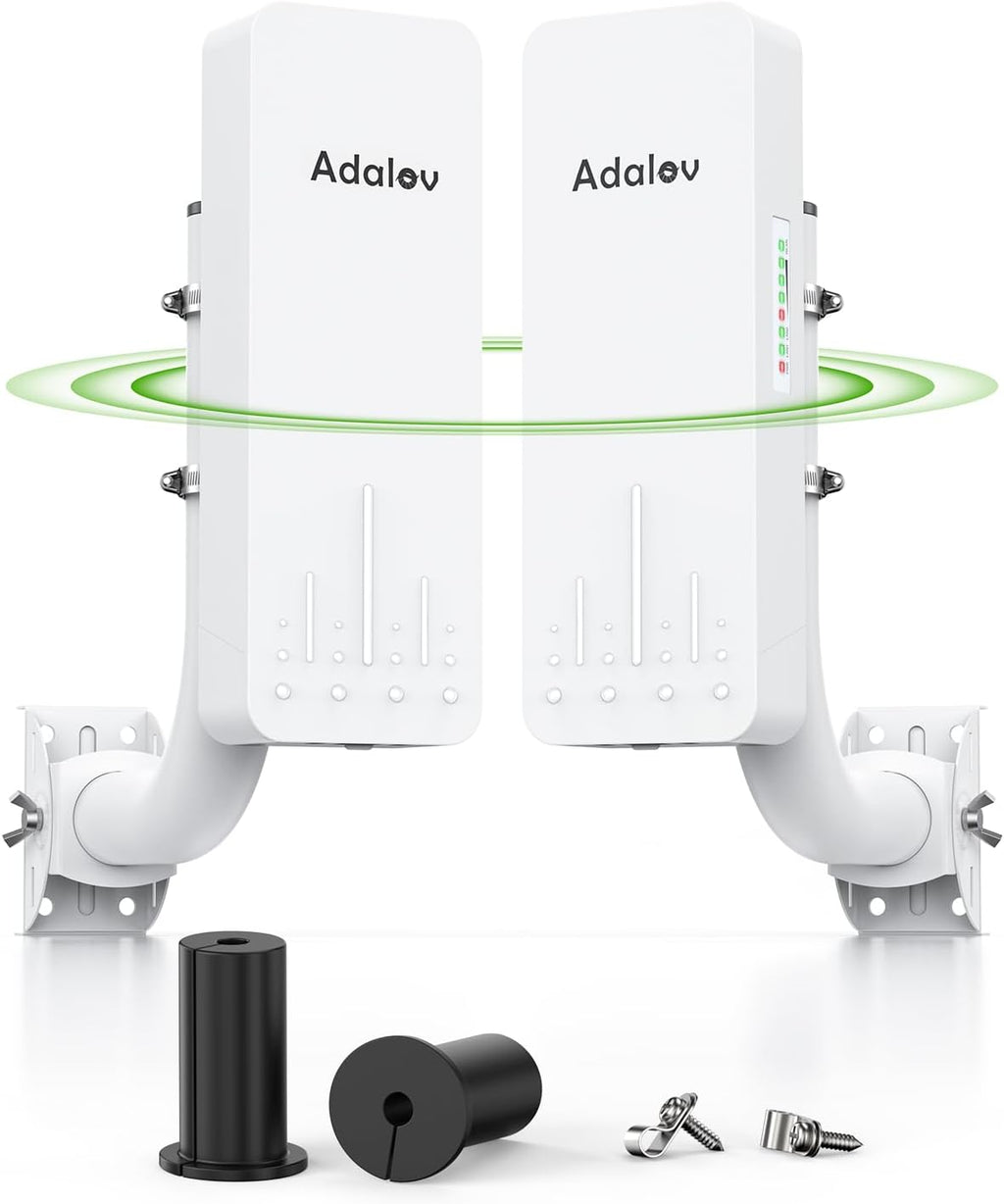CPE661 Gigabit Wireless Bridge with Mounts, Dual WiFi Broadcasters, 3KM 5.8GHz Outdoor Point-to-Point WiFi Extender, Long Range Network Extension Compatible with Starlink, Farm, Garage, Barn