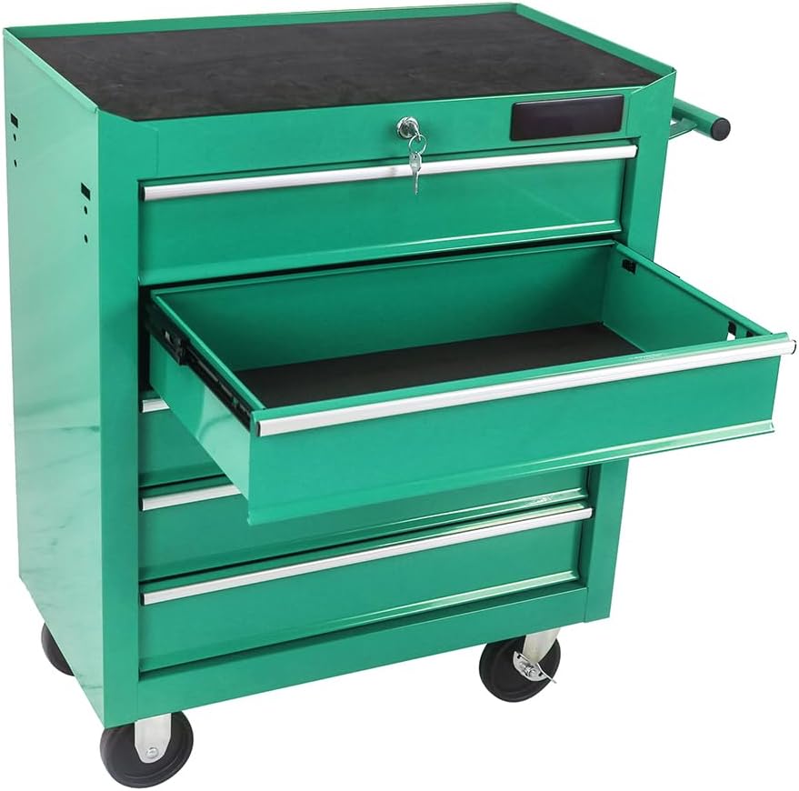 Rolling Tool Chest, 5-Drawer Rolling Tool Box with Interlock System and Wheels for Garage, Warehouse, Workshop, Repair Shop, Green Green