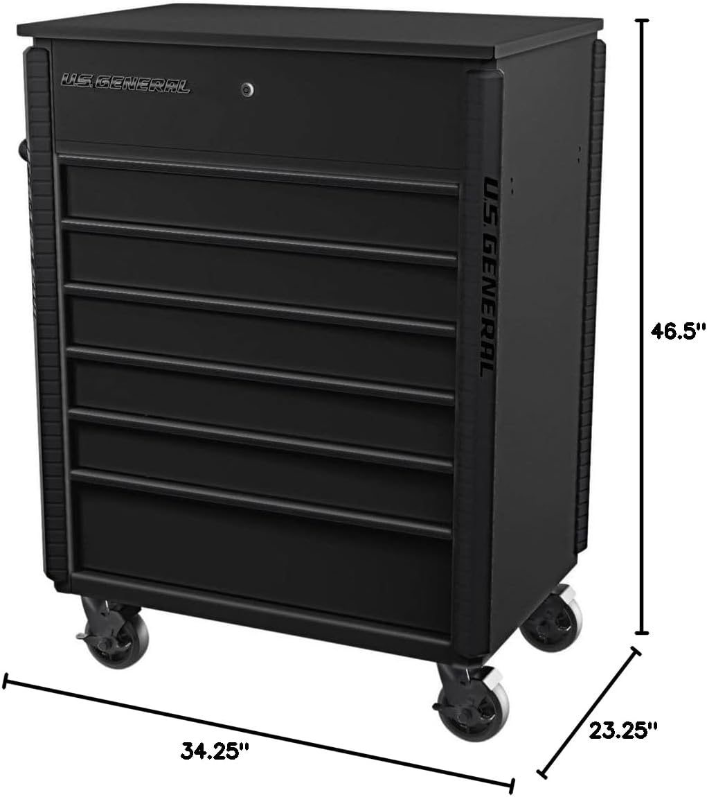 US GENERAL Full Bank Service Tool Cabinet/Cart, Black 34 inch Storage Organizer on Wheels