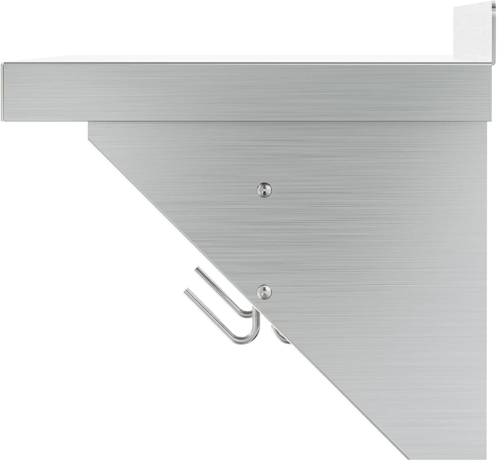 KoolMore 36' Commercial Wall Mounted Pot Rack Organizer Shelf with 3 Removable Storage Hooks for Pots and Pans, Stainless-Steel Storage Holder (WMPS-1236), 12' X 36'
