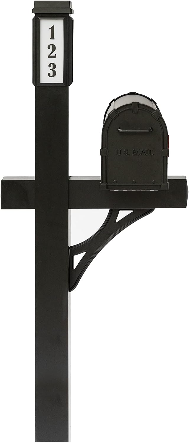 Premium Mailbox with Post & Solar Illuminated Custom Number Address | Aluminum Durable Post Design | Easily Direct Emergency Personnel, Family, and Friends Day & Night (Black)
