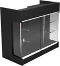 48' W x 22' D x 42' H - Retail Sales Counter with Adjustable Glass Shelves, Tempered Glass, Black Laminated Particle Board, Locking Drawers