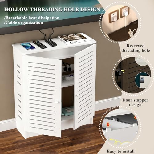 WiFi Router Storage Cabinet - Floor Standing Media Organizer Box for Wireless Routers, Modems & Accessories, Stylish Home Decor, Space-Saving Design