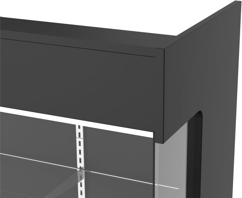 72' W x 22' D x 42' H - Ledgetop Checkout Counter with Glass Showcase View Front, Black Wooden Cash Register Stand with Showcase,Retail Glass Display Cabinet Counter