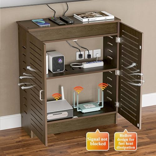 WiFi Router Storage Cabinet - Floor Standing Media Organizer Box for Wireless Routers, Modems & Accessories, Stylish Home Decor, Space-Saving Design