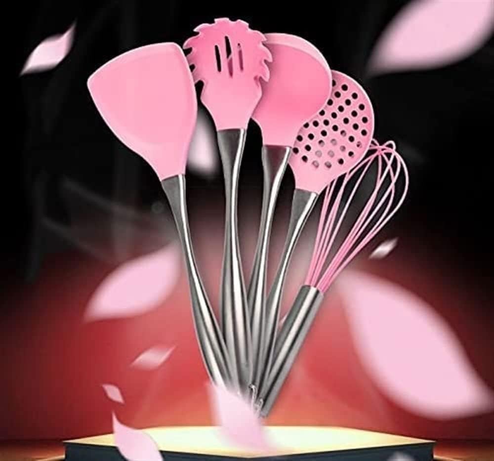TOEWOE Silicone Kitchen Cooking Utensil Set, Stainless Steel Silicone Kitchen Utensils Spatula Set for Nonstick Cookware, BPA Free, Kitchen Gadgets Kitchen Tools, 5 Piece