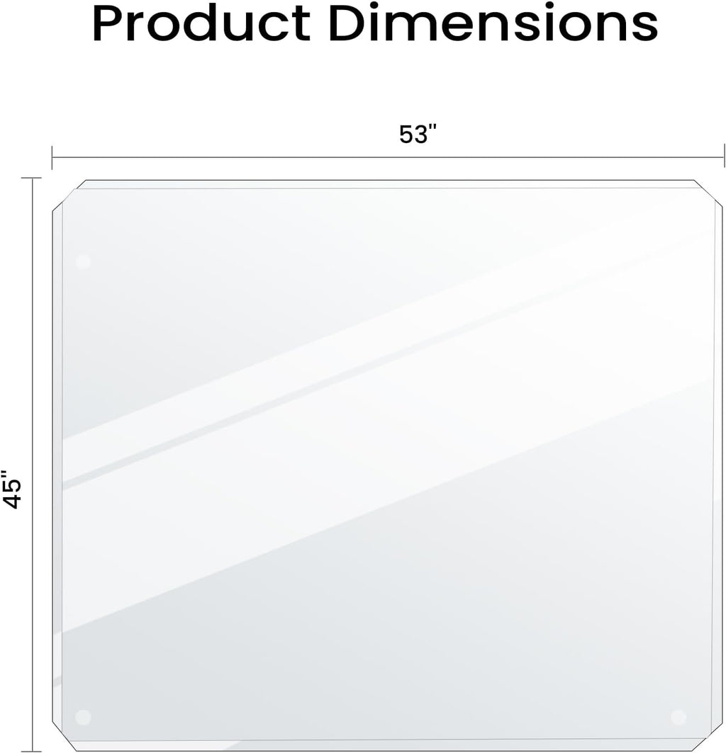 Tempered Glass Chair Mat with Patented Beveled Edge, 46'x55' 1/5' Thick Office Floor Mat for Carpet & Hardwood, w/ 12 Anti-Slip Pads