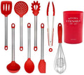 Silicone Cooking Utensil Set With Stainless Steel Handles & Holder, Heat Resistant Non-Stick Kitchen Tools