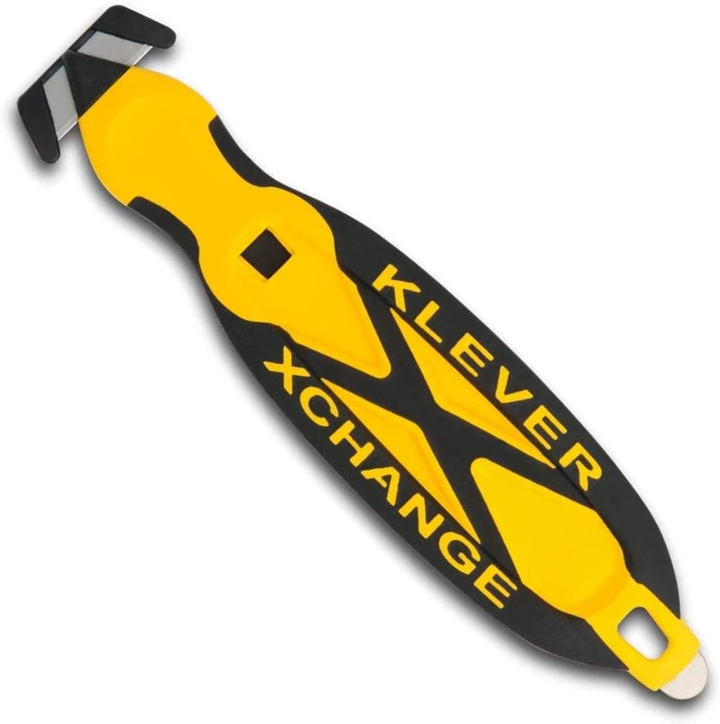 Klever X-Change Box Cutter, Klever Kutter Package Opener Narrow Cut Head, Carbon Steel Blade Utility Knife, Cuts Boxes, Film, Tape and More, Yellow, 10 Pack (KCJ-XC-20Y)