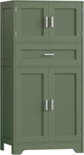TEENFON Bathroom Floor Storage Cabinet with Adjustable Shelf, Freestanding Storage Cabinet with 4 Doors, Cupboard for Living Room, Home Office, Entryway, Forest Green