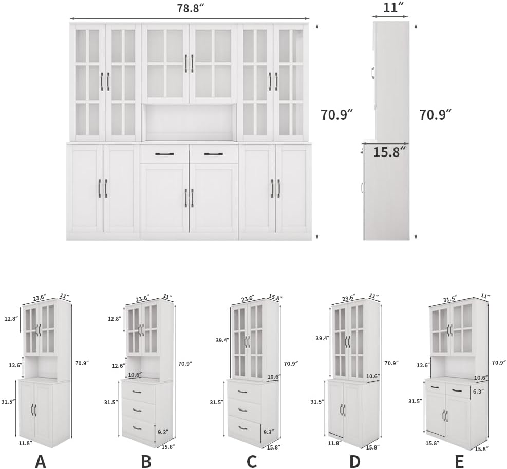 VOWNER Bookcase with Glass Door, 5-Tier Modern Bookshelf with Large Drawer, Glass Display Cabinet with Large Storage Shelf, Combination Storage Cabinet for Home Office, AEA( White)