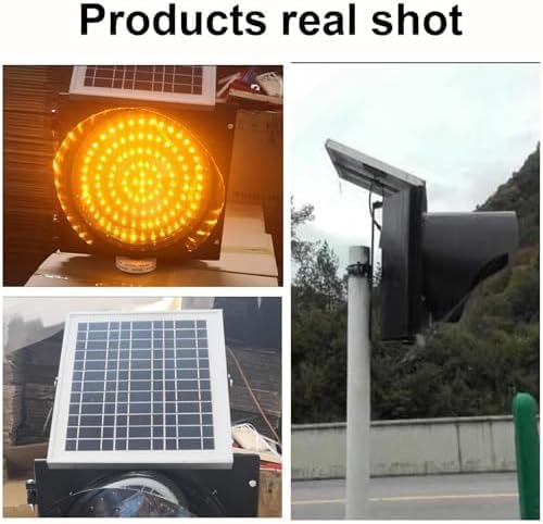 8' Solar-Powered LED Traffic Light - Yellow Flashing Beacon, IP65 Waterproof Emergency Signal, Solar Panel for Enhanced Safety & Visibility, Ideal for Traffic Control