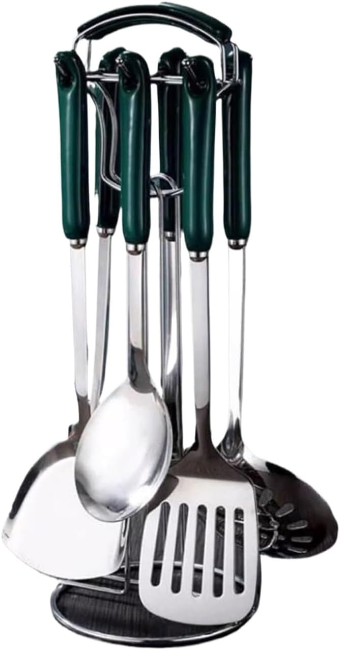 Ceramic Cooking Spoons Spatulas Stainless Steel Cooking Utensils Gadgets Bakeware Tools Kitchen Cookware 7 Pieces(Green)