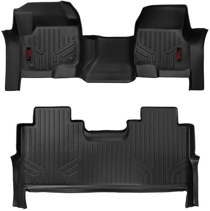 Rough Country All Weather Floor Mats Set for Ford F-250/F-350 SuperDuty (2017-2025) CrewCab with Bench Seat - Non-Slip Waterproof Flexible Floor Mat, Front & Rear Set