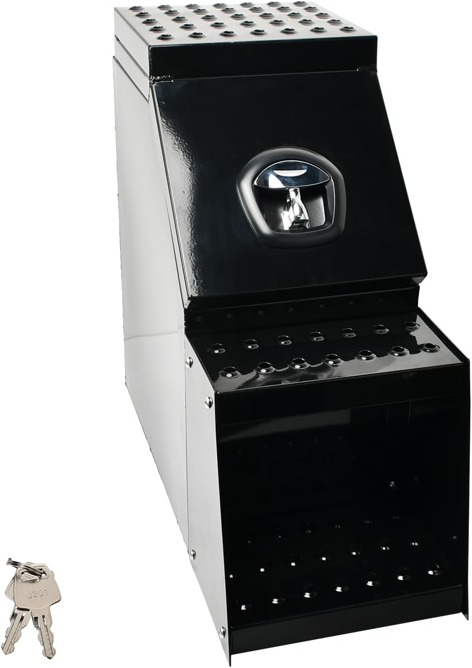 Heavy Duty 12''Aluminum Step Semi Side Mount Truck Tool Box 12'W x 28'L x 25'H with Saddle Step Open Wide Design & T-Handle Latch Lock for Side Storage Black