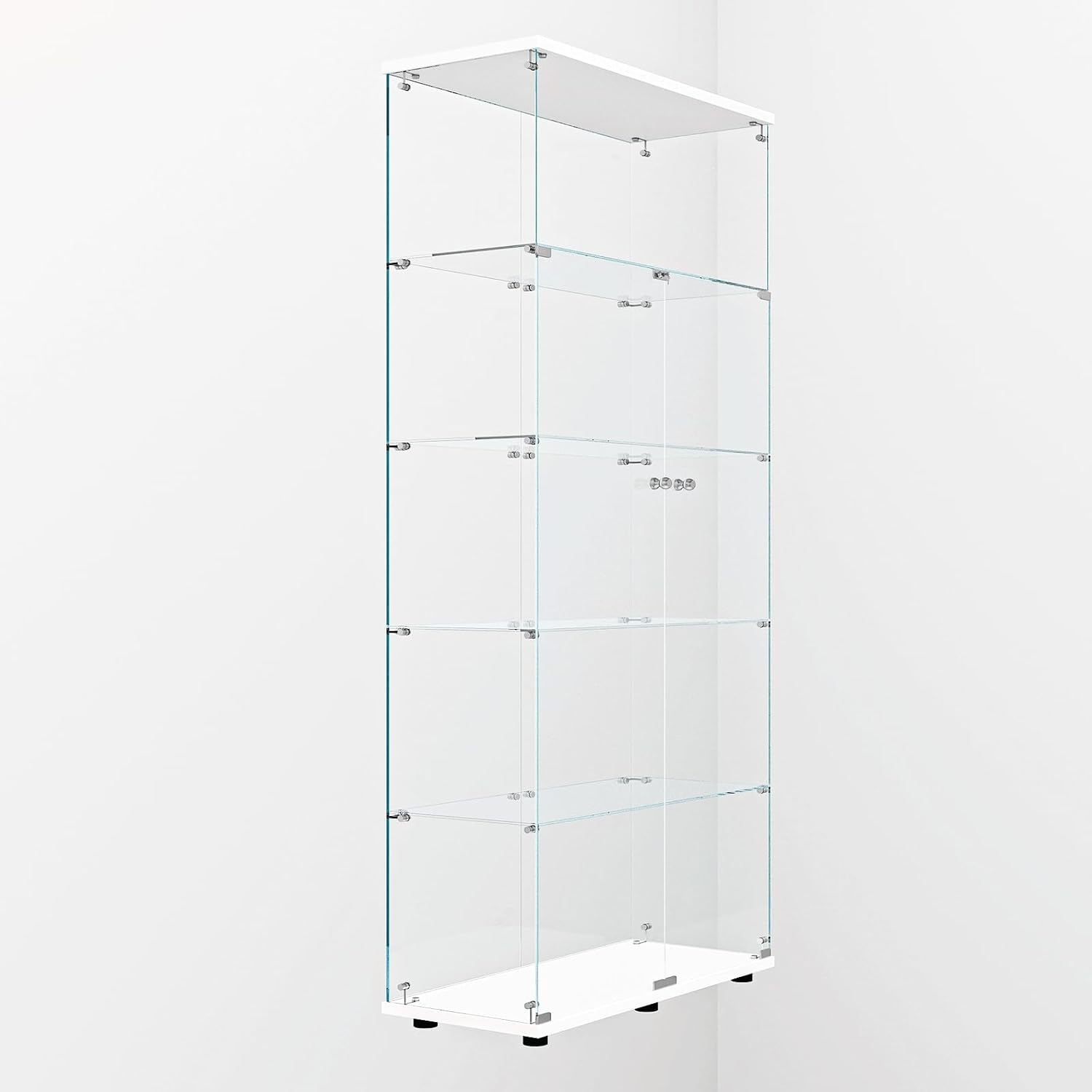 64.69' Tall Tempered Glass Display Cabinet with LED Lights, Curio Cabinet with 5 Shelves with 2 Door, Quick-Install Style Floor Standing Bookshelf File Cabinet for Living Room Office