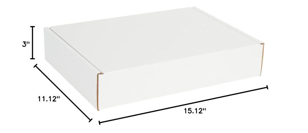Box USA 15' Deluxe Shipping Boxes 15 1/8'L x 11 1/8'W x 3'H, 50-Pack - White Box Mailers for Packaging, Storage, Gifts or Bulk Business Orders