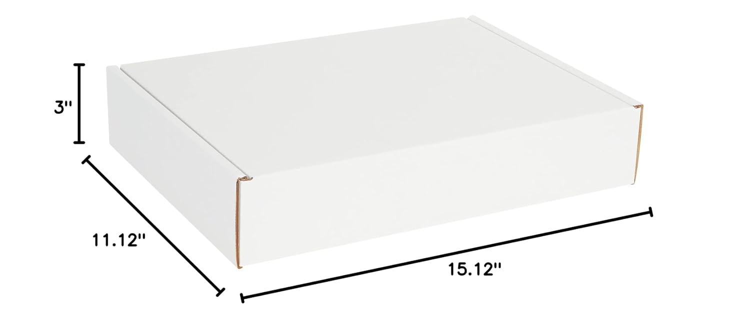 Box USA 15' Deluxe Shipping Boxes 15 1/8'L x 11 1/8'W x 3'H, 50-Pack - White Box Mailers for Packaging, Storage, Gifts or Bulk Business Orders