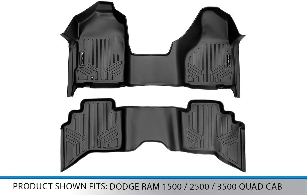 SMARTLINER Floor Mats 1st Row 1 Piece and 2nd Row Liner Set for 2002-2008 Dodge Ram 1500