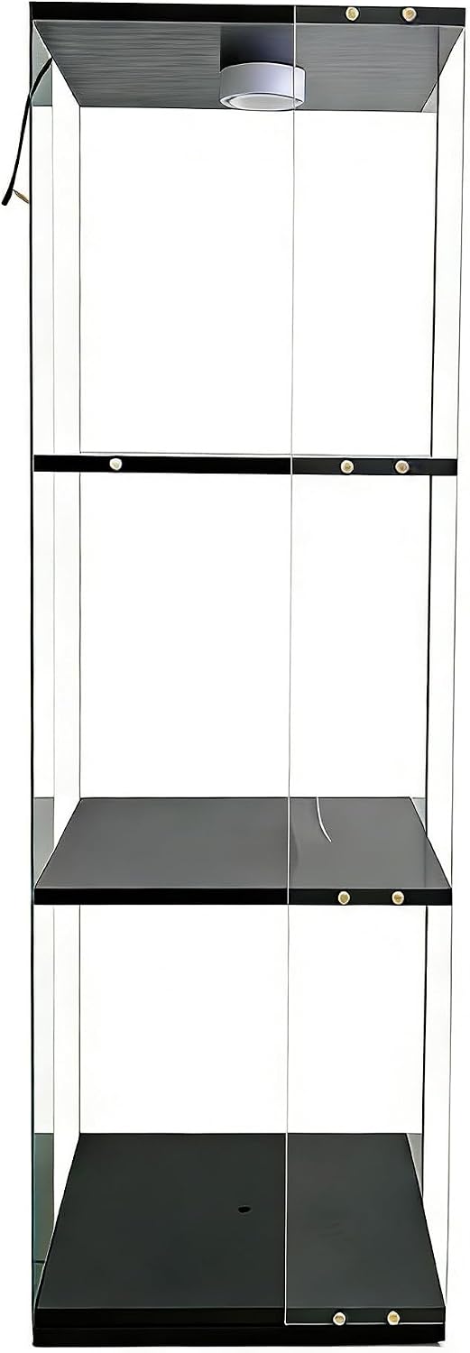 3-Tier Rotating Tempered Glass Display Cabinet, Floor Standing Curio Case with LED Touch Lights, Adjustable Feet for Living Room Corridor, Holds Collectibles Figurines Wine Trophy Jewelry,Black