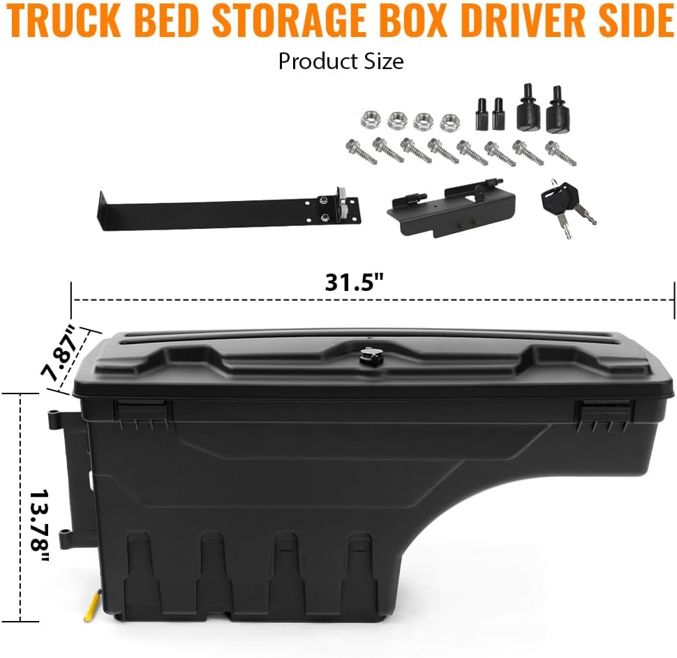 G-PLUS Truck Bed Storage Box Tooling Box Case Left Driver Side Compatible with Ford F150 1997 1998 1999 2000 2001 2002 2003 2004 2005 2006 2007 2008 2009 2010 2011 2012 2013 2014 Black