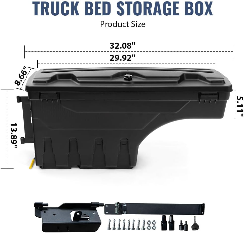 PIT66 Lockable Truck Bed Storage Toolbox, Compatible With 2002-2018 Dodge Ram 1500 2500 3500, Drawer Driver+Passenger Side, 2Pcs