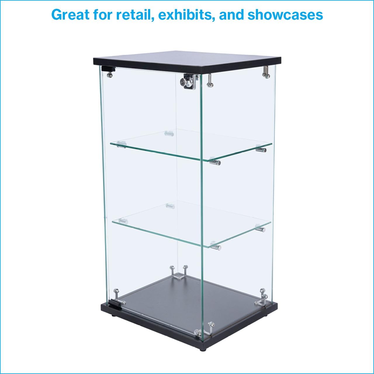SSWBasics Infinity Countertop Glass Display Case (Ready to Assemble) - 12-1/4'W x 14-1/4'D x 27-1/4'H - Showcase Cabinet Bookcase with Lock, Perfect for Displaying Smaller Items