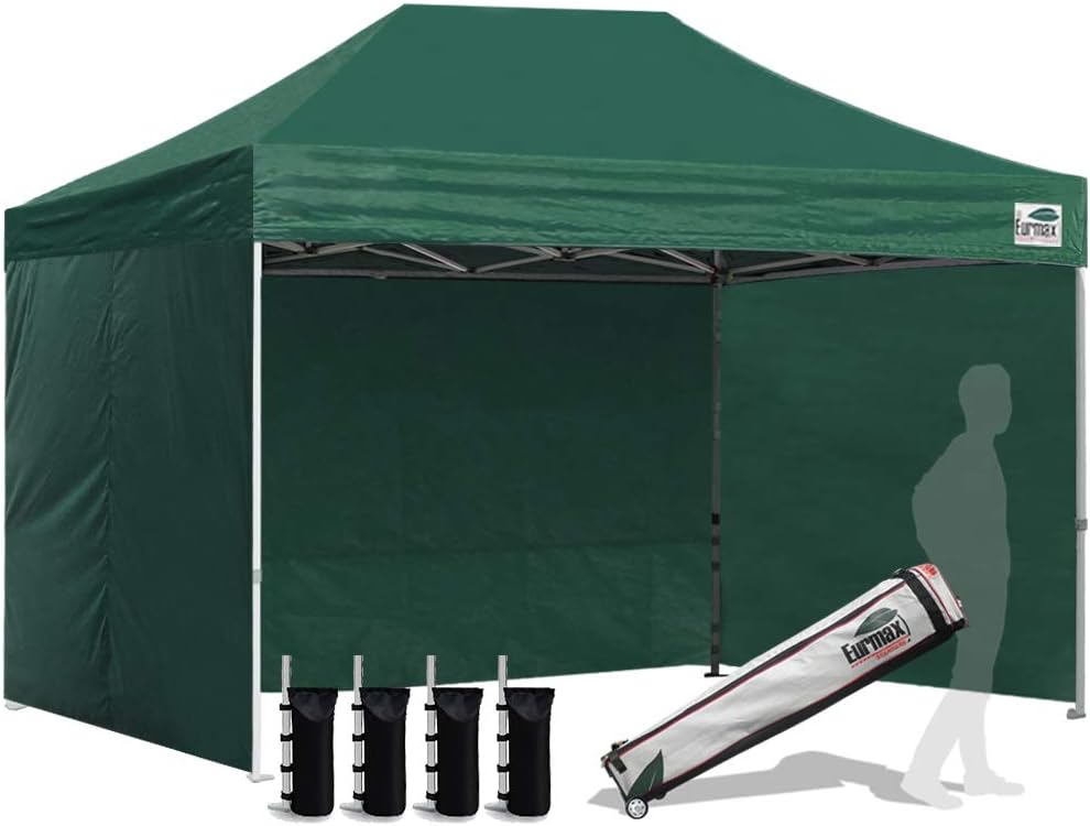 Eurmax USA 8x12 Pop Up Canopy Tent,Commercial Tent with Patented No-Tip Rolling Bag,4 Zippered Removable Walls,UV & Water Resistant Canopy Top,Heavy Duty Outdoor Gazebo,Instant Shelter(Forest Green)