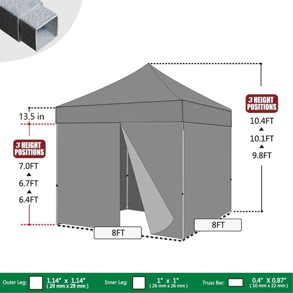 Eurmax USA 8x8 Pop Up Canopy Tent,Commercial Tent with Patented No-Tip Rolling Bag,4 Zippered Removable Walls,UV & Water Resistant Canopy Top,Heavy Duty Outdoor Gazebo,Instant Shelter(Blue)