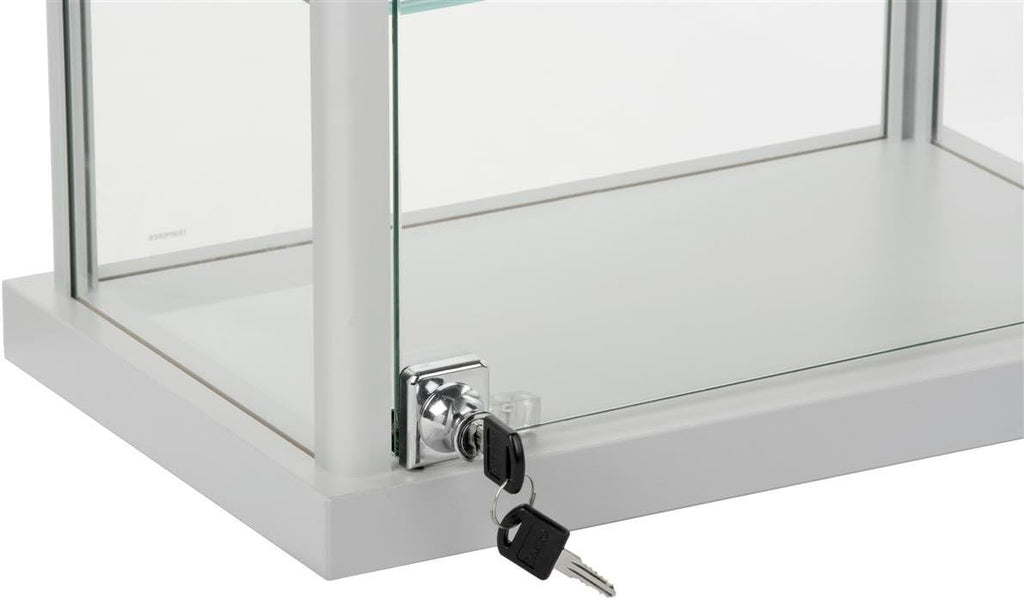 Small Curio Cabinet, Free Standing Glass Display Shelf, Adjustable, Aluminum (Silver Base)