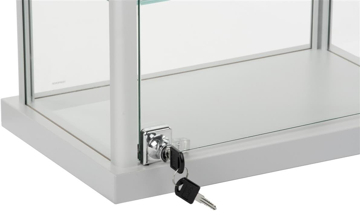 Small Curio Cabinet, Free Standing Glass Display Shelf, Adjustable, Aluminum (Silver Base)