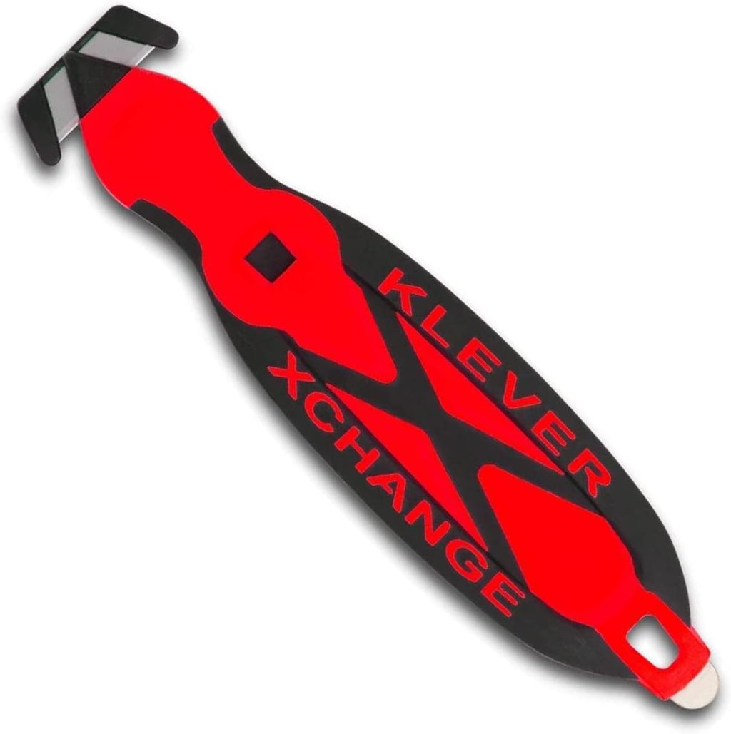 Klever X-Change Box Cutter, Klever Kutter Package Opener Narrow Cut Head, Carbon Steel Blade Utility Knife, Cuts Boxes, Film, Tape and More, Red, 10 Pack (KCJ-XC-20R)