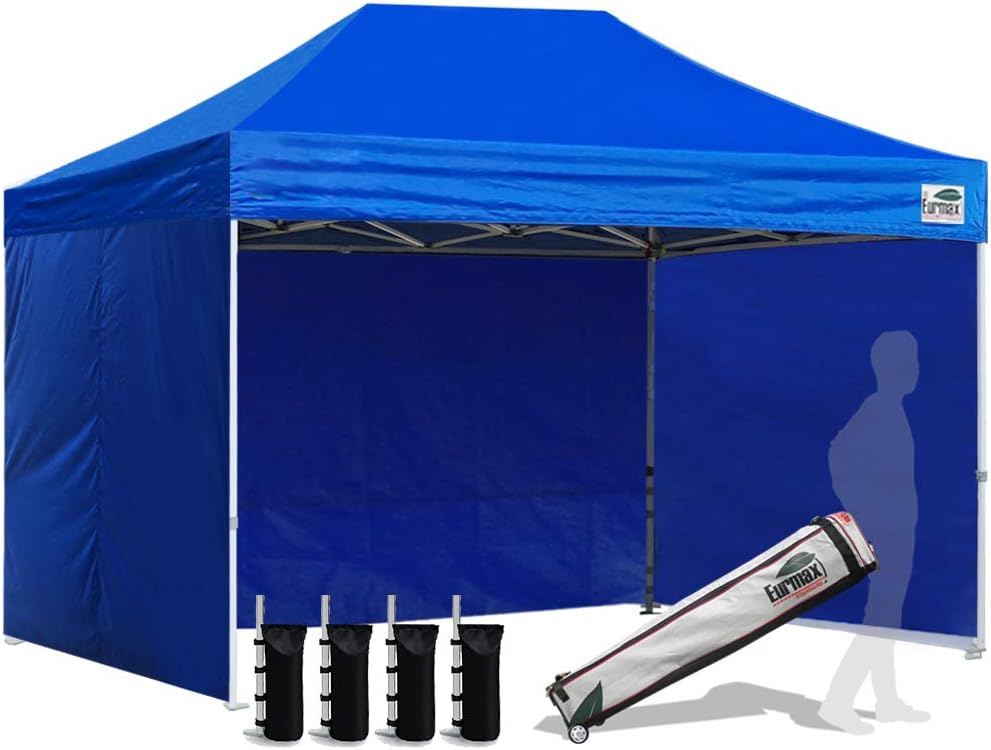 Eurmax USA 8x12 Pop Up Canopy Tent,Commercial Tent with Patented No-Tip Rolling Bag,4 Zippered Removable Walls,UV & Water Resistant Canopy Top,Heavy Duty Outdoor Gazebo,Instant Shelter(Blue)