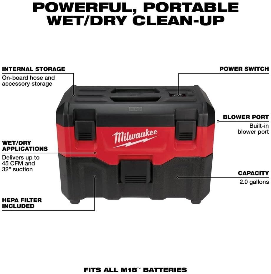 Milwaukee V M18 Vacuum Wet/Dry (Bare Tool) + TPT Premium cart storekid