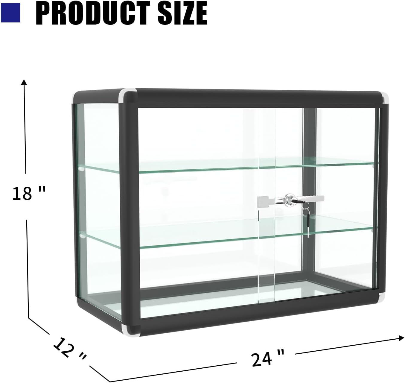 24' W x 18' H x 12' D Black Aluminum Tempered Glass Countertop Display Case - Durabletable Top Display Case,Clear Display Cabinet for Retail, Home & Office Use