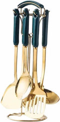 Stainless Steel Cooking Utensils Spoons Spatulas Kitchen Cookware Bakeware Gadgets Tools 7 Pieces Sets(Green)