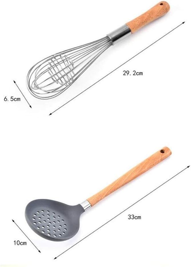 8 pcs Silicone Cooking Kitchen Utensils Set, Bamboo Wooden Handles Cooking Tool Non Toxic Silicone Tongs Spatula Spoon Kitchen Gadgets Utensil Set for Nonstick