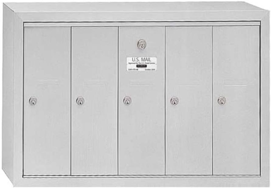 Salsbury Industries Mailbox, Aluminum, Powder Coated, 5 Doors, Surface, 3505ASU - 1 Each