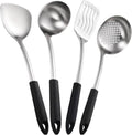 Kitchen Utensils Set，Cooking Utensils 4 Pieces Sets Spoons for Cooking Spatulas Stainless Steel Cooking Utensils Spatulas Spoons Kitchen Tools Gadgets(Black)