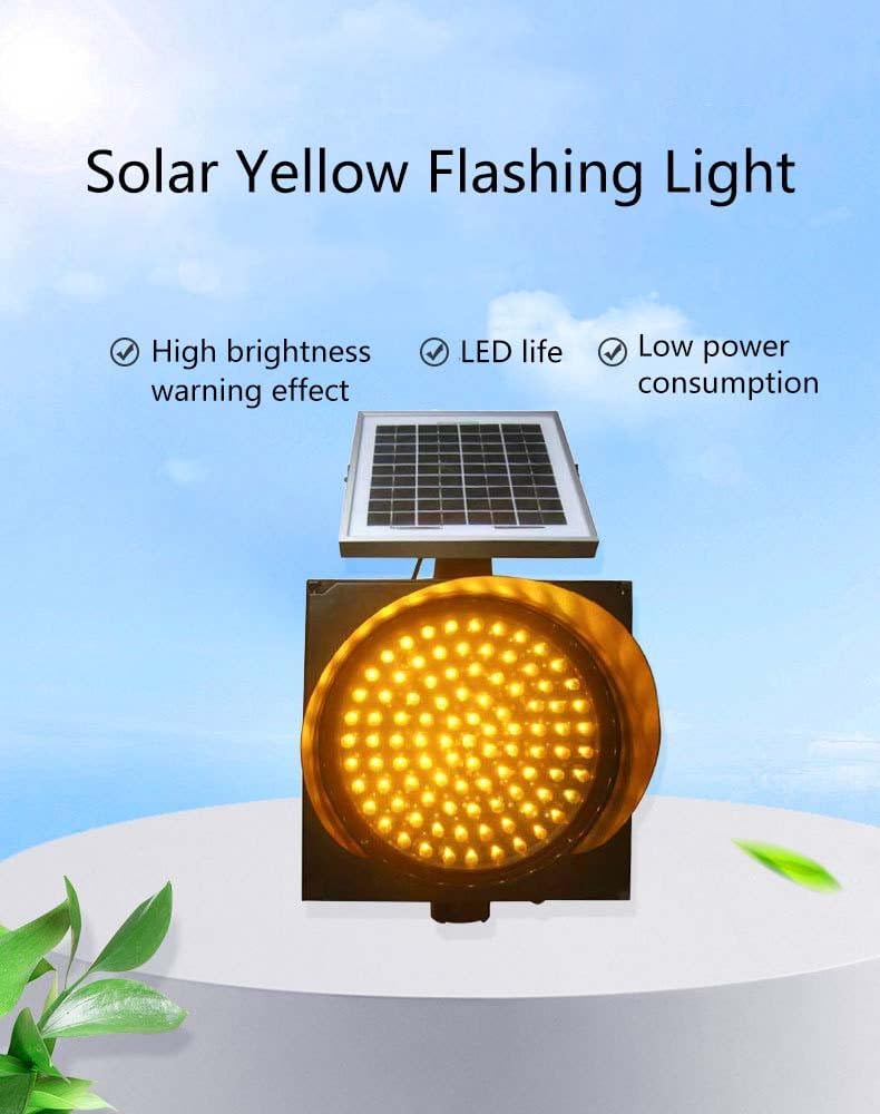 Solar Traffic Signals Signs Lights, Yellow Traffic Warning Light, Single Flashing Waterproof Road Safety Emergency Lamp, with Solar Panel and Sun Visor(30cm/12in)