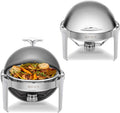 ROVSUN 2-Pack Roll Top Chafing Dish Buffet Set,6 Quart Full Size Pan Chafer, NSF Stainless Steel Round Set with Food Pan, Water Pan and Fuel Holders, for Wedding, Parties, Banquet, Catering Events