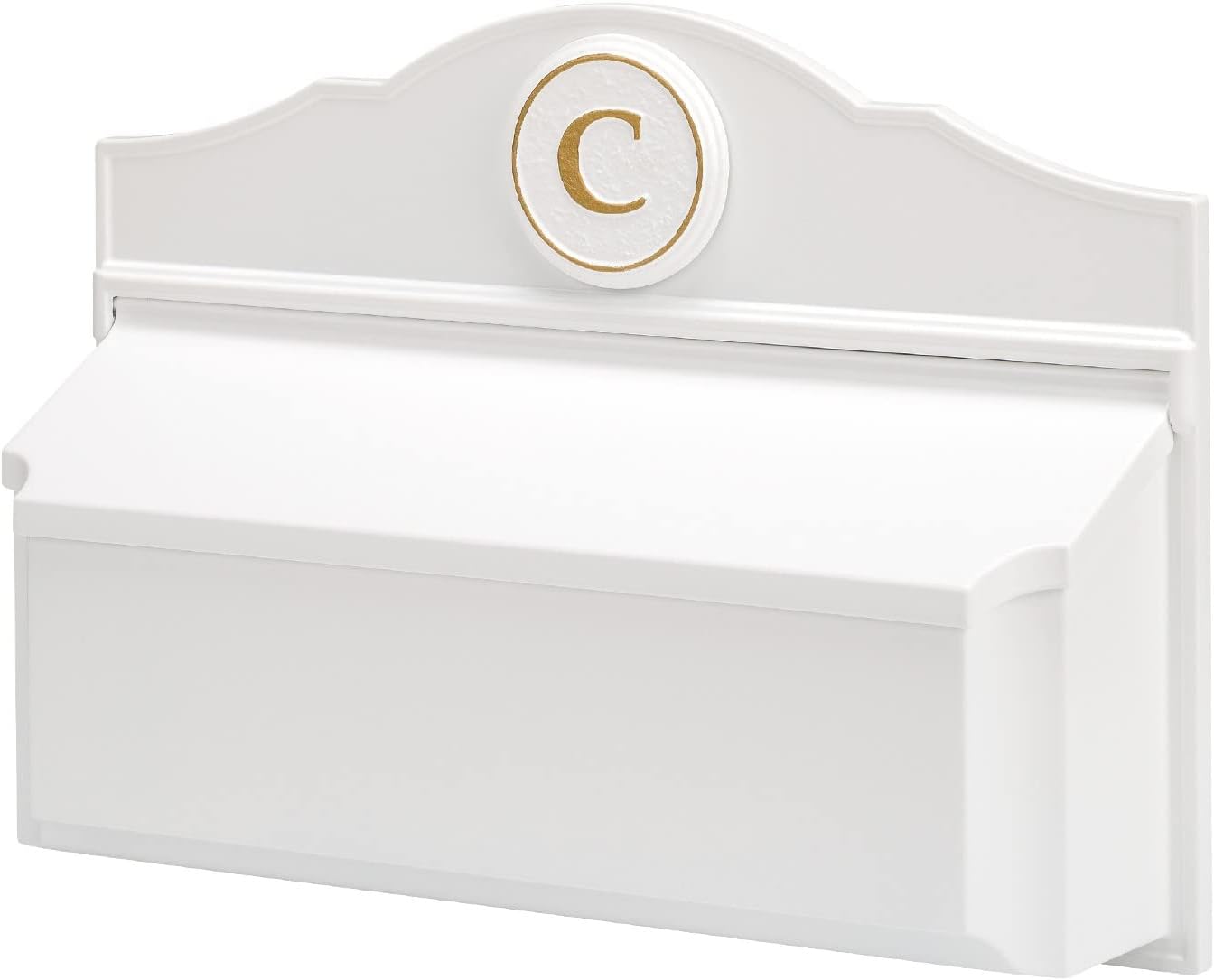 Whitehall Custom Wall Mount Mailbox Package - Mail Box with Monogram, Sand Cast Aluminum, Classic Design White Personalized in Goldtone