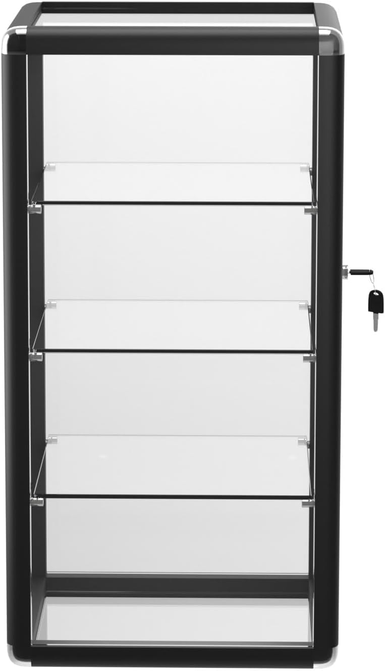 14' W x 27' H x 12' D - Black Aluminum Tempered Glass Countertop Display Case - Durabletable Top Display Case,Clear Display Cabinet for Retail, Home & Office Use
