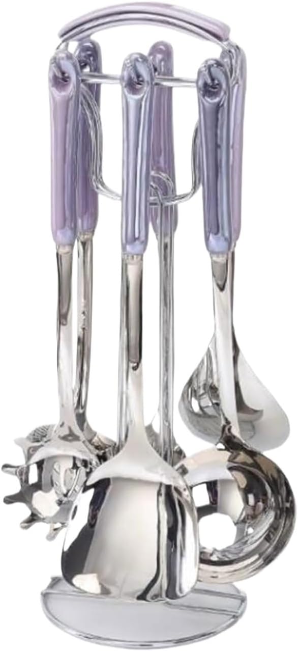 Cooking Spatulas Spoons 7 Pieces Sets 304 Stainless Steel Cooking Utensils Draining Spoons Gadgets Kitchen Cookware(Silver)