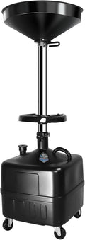 HKTE 9-Gallon Waste Oil Drainer, Adjustable Height (27'–68') with Spring Clamp, 17' Funnel, Mobile Oil Drain Pan with Heavy-Duty Casters, Tool Tray, Oil Filtration Screen, for Cars, Trucks, SUVs